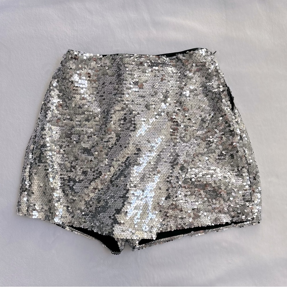Silver Sequin Skort Shorts/Skirt Dressy Cute